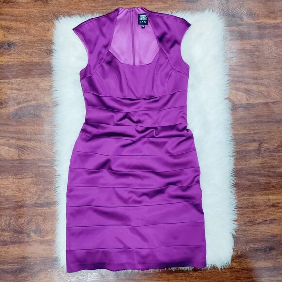Jax Women's Purple Sleeveless Polyester/Nylon Blend Sheath Dress Size 10 - Picture 3 of 11